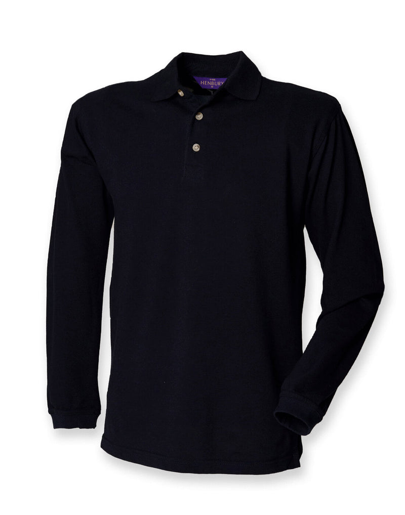 Henbury Long Sleeve Cotton Pique Polo Shirt