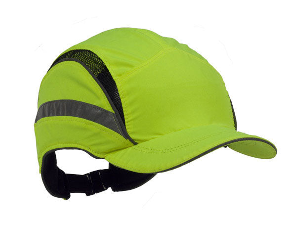 Bright, high-visibility yellow 3M First Base 3 bump cap with a modern reduced-peak design.