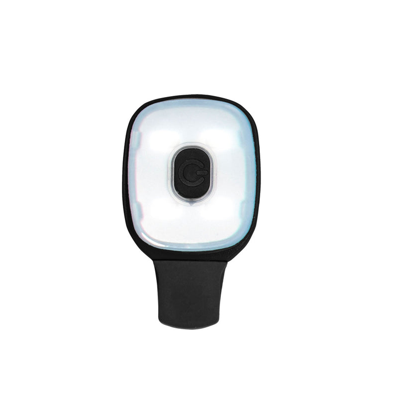 A small, black Portwest USB rechargeable light clip (HV12) designed to attach to clothing.