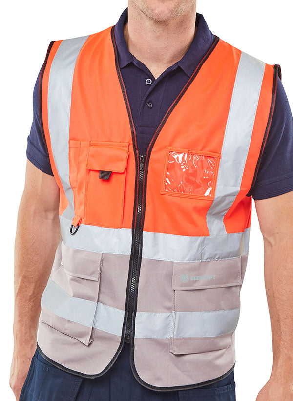 Beeswift Two Tone Executive Waistcoat Red / grey