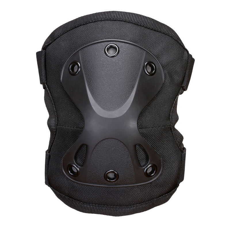 A pair of black Portwest elbow pads (KP45) with comfortable, adjustable elastic straps.