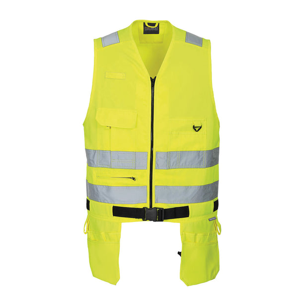 Portwest Hi-Vis Tool Vest KS63 – yellow multi-pocket tool vest with reflective tape for visibility