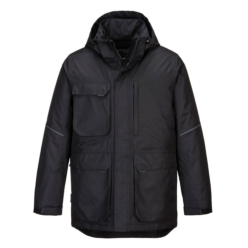 Portwest KX3 Parka Jacket KX360 – black insulated parka for cold-weather industrial use