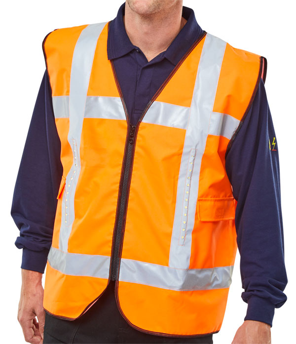Light-Vest Range Light Vest Safety Basic Front Light C/W Pockets Orange L/Xl