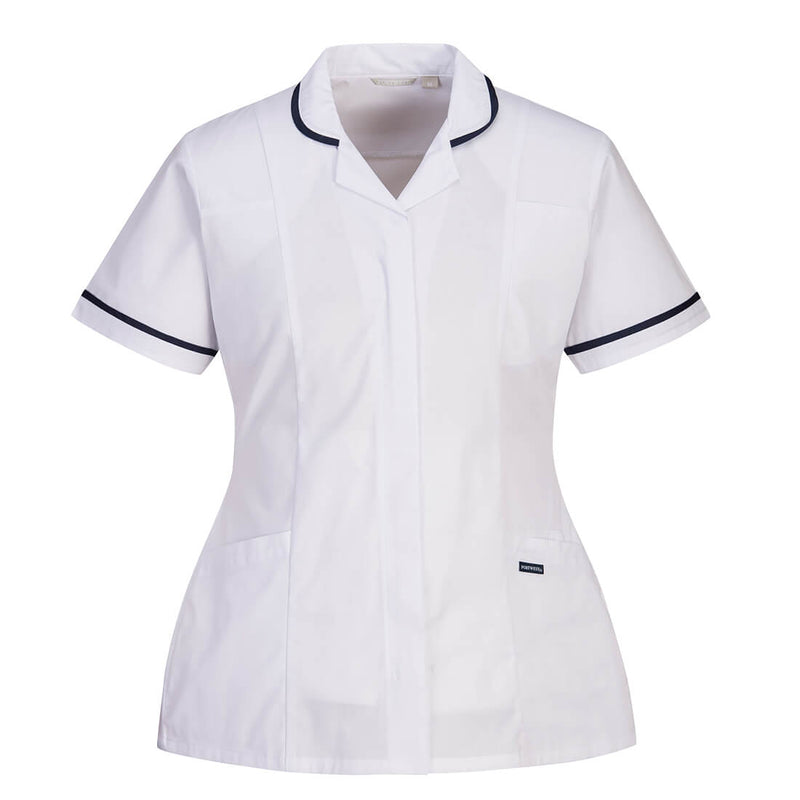 white tunic for medical or care environments with stretch fit