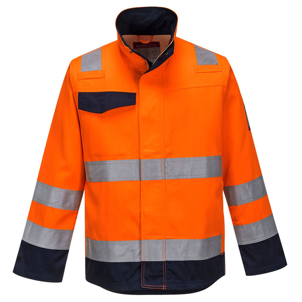 Portwest RIS Modaflame Jacket MV35 – orange/navy flame-resistant jacket with dual-color panels