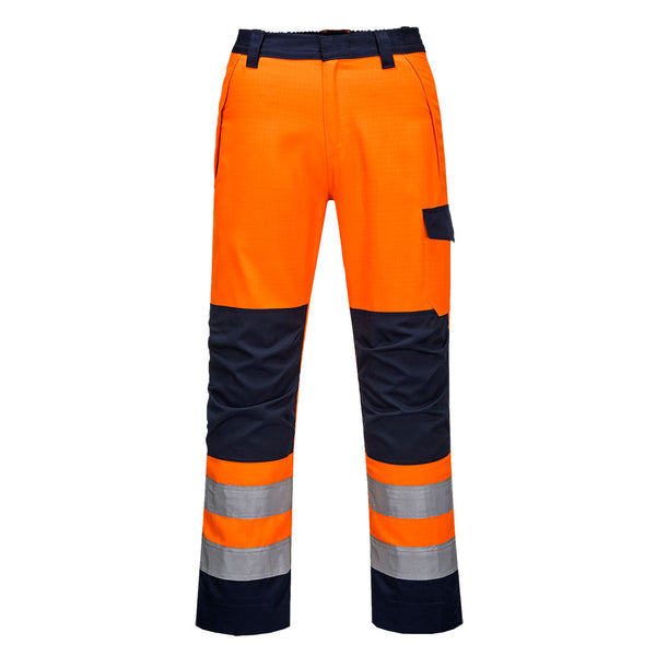 Orange/navy Portwest Modaflame RIS Trouser for rail industry use.
