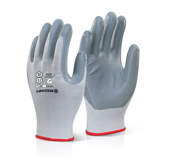 Beeswift Nitrile Foam Nylon Gloves - Grey