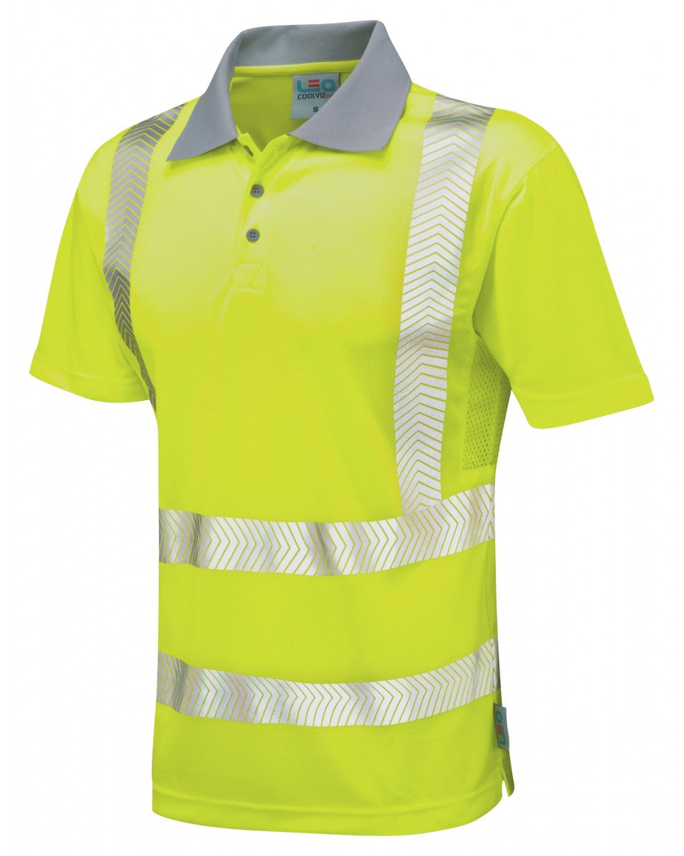 Leo Workwear Woolacombe Iso 20471 Cl 2 Coolviz Plus Polo Shirt - HV Yellow