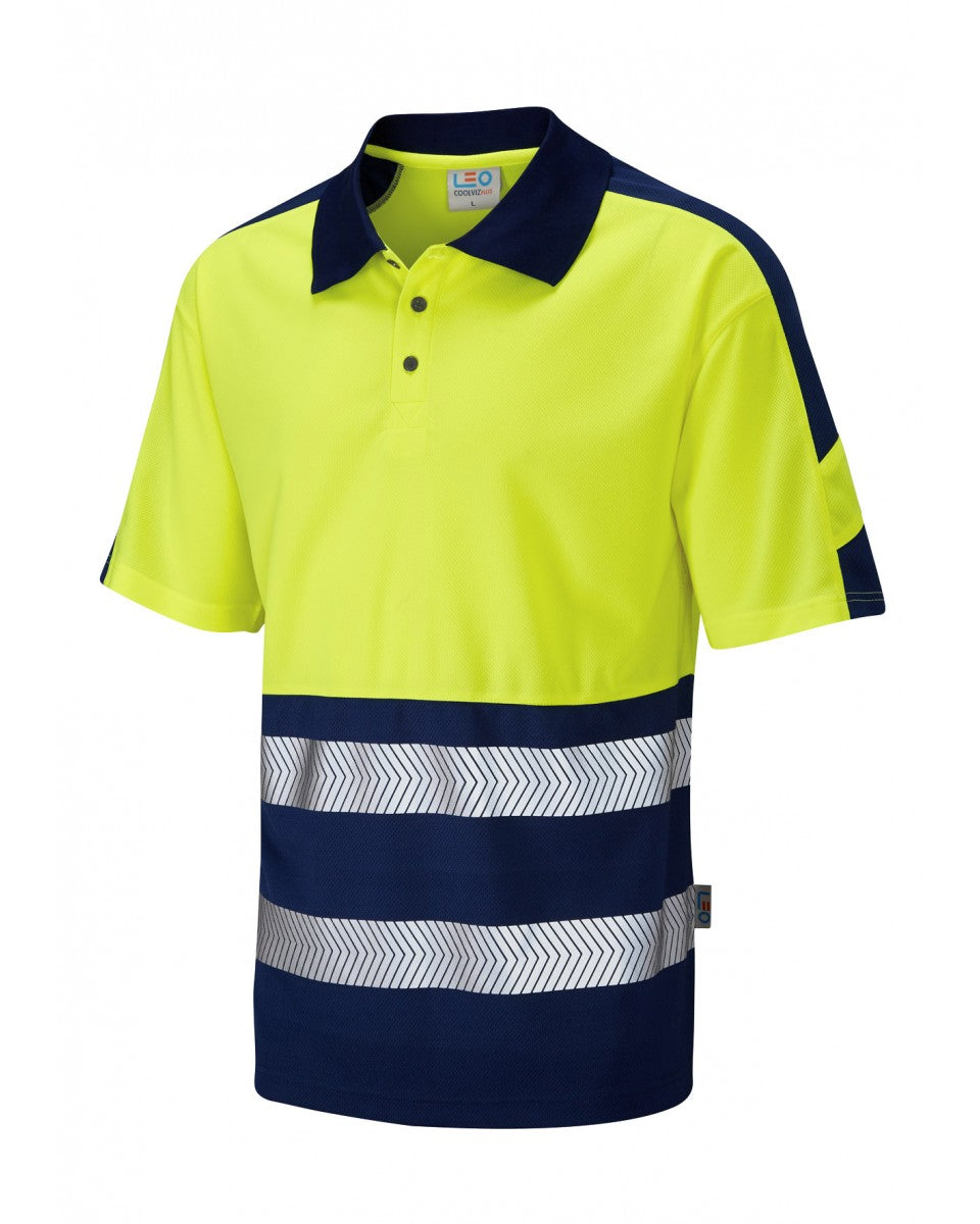 Leo Workwear Watersmeet Iso 20471 Cl 1 Dual Colour Coolviz Plus Polo Shirt - HV Yellow