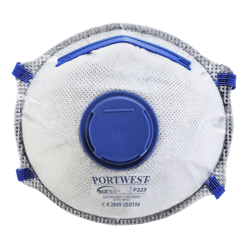 A grey Portwest FFP2 carbon valved dolomite respirator (P223) with robust design.