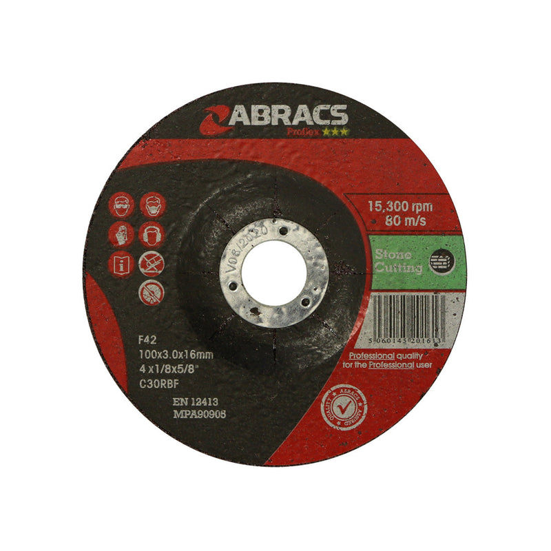 100mm Proflex depressed-centre cutting disc by Abracs for stone and masonry.