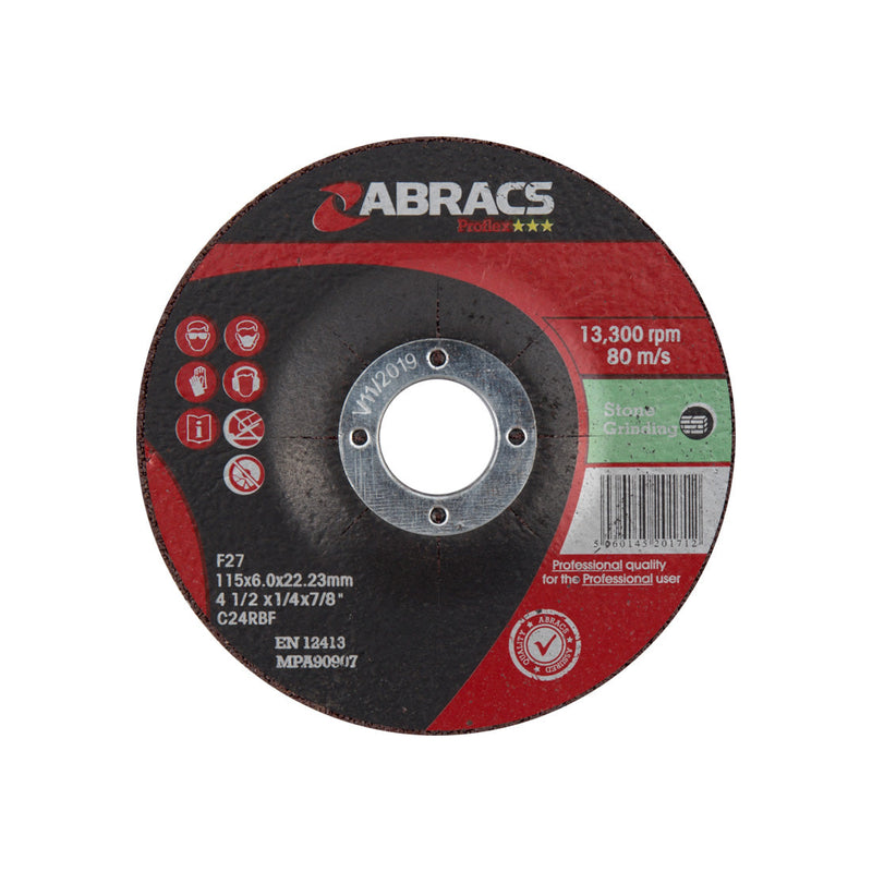 115x6mm Proflex depressed-centre grinding disc from Abracs for masonry.