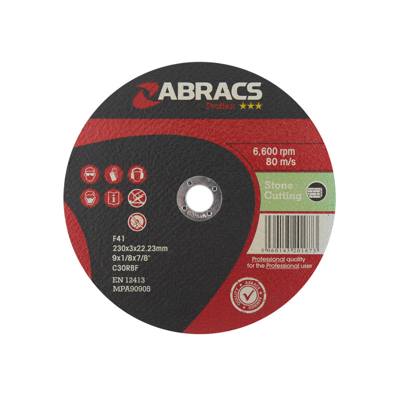 230mm Proflex flat stone cutting disc by Abracs for 9-inch angle grinders.