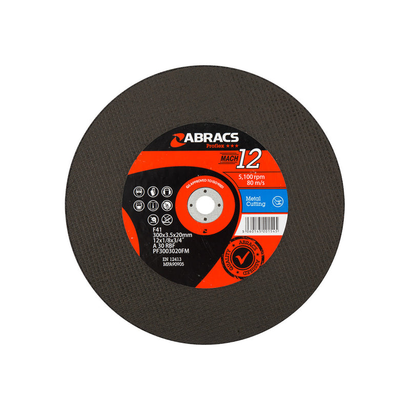 Abracs Proflex 305mm flat metal cutting disc with 20mm bore for chop saws.