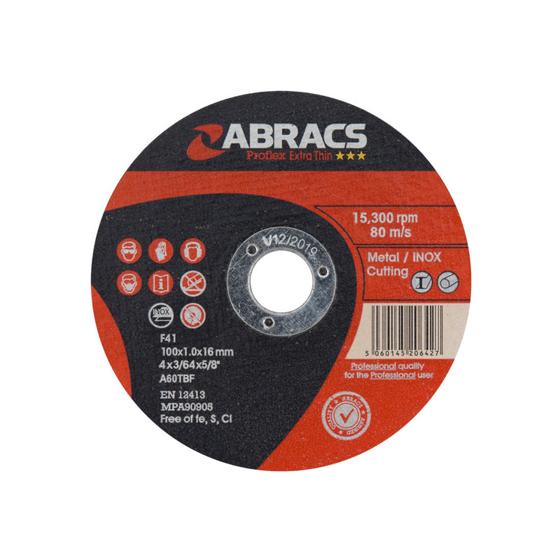Abracs Proflex 100mm extra-thin cutting disc for fast, clean cuts in inox.