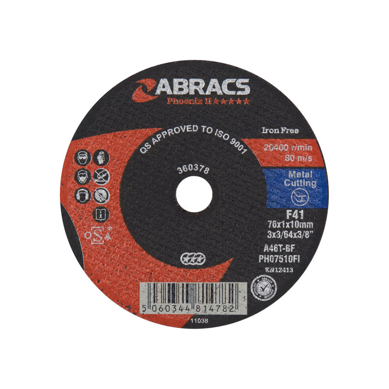 Abracs Phoenix II 75mm extra-thin cutting disc for precision work on inox.