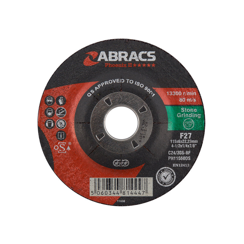 Phoenix II 115mm depressed-centre stone grinding disc from Abracs.