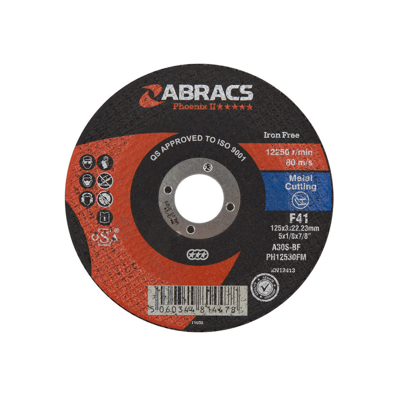 Abracs Phoenix II 125mm flat profile metal cutting disc for angle grinders.