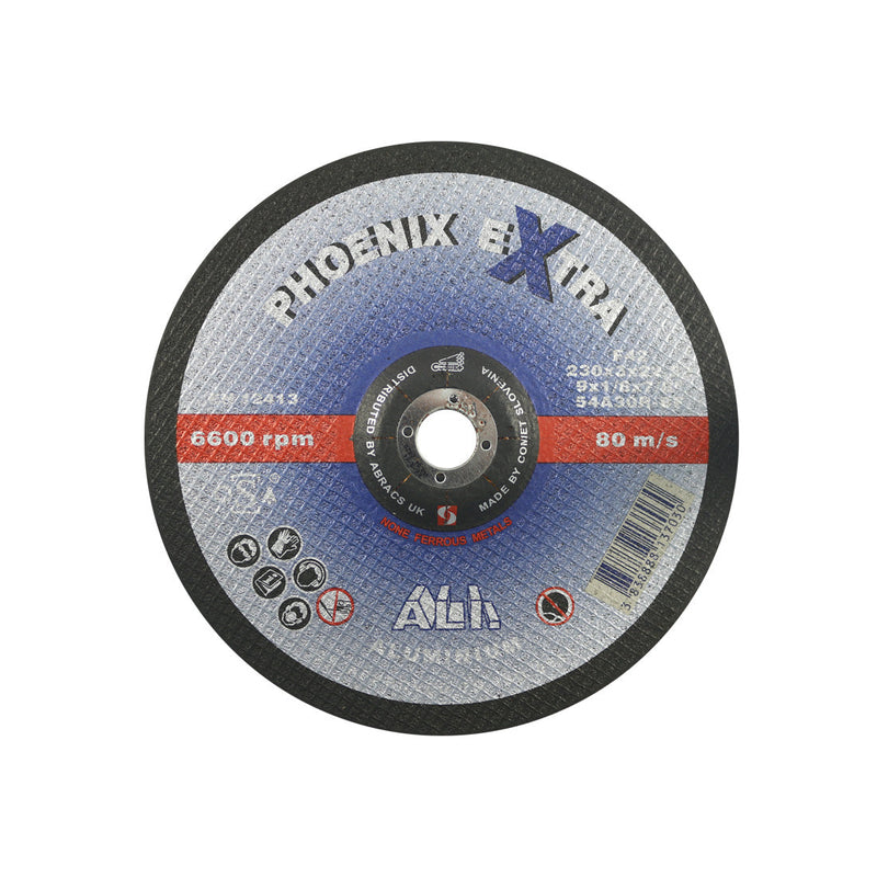 Abracs Phoenix 230mm depressed-centre cutting disc designed for aluminium.