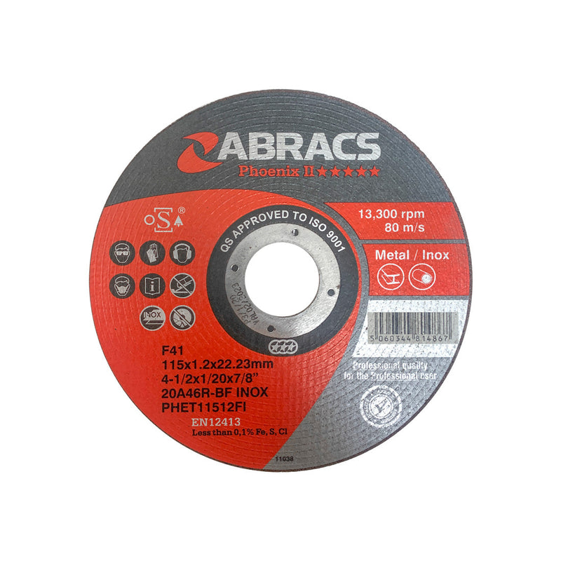 Abracs Phoenix II 115mm extra-thin cutting disc, 1.2mm thick, for inox.