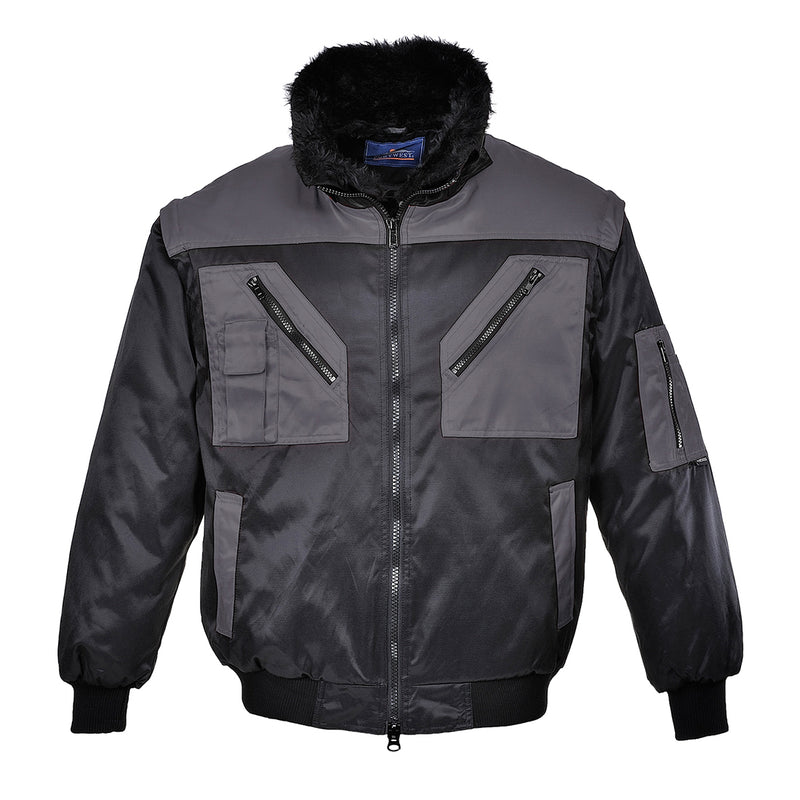 Two-tone blue and yellow Portwest Pilot Jacket designed for high visibility and style.