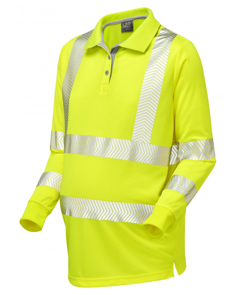 Leo Workwear Yarnacott Iso 20471 Cl 2 Coolviz Ultra Maternity Long Sleeve Polo Shirt - HV Yellow