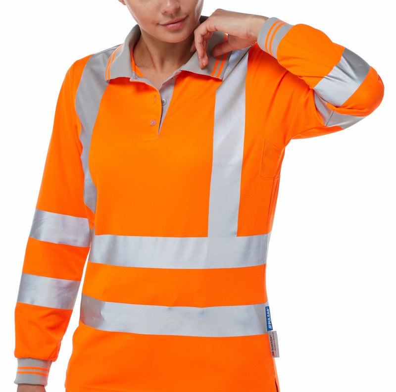 Pulsar Rail Specladies Long Sleeve Hi-Vis Polo Shirt - PR703 Orange