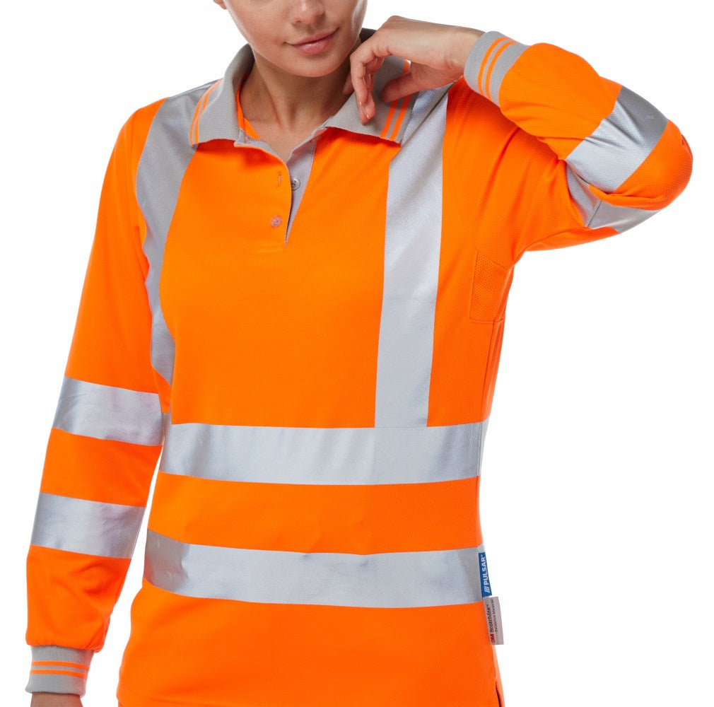 Pulsar Rail Spec Ladies Long Sleeve Hi-Vis Polo Shirt - PR703 Orange