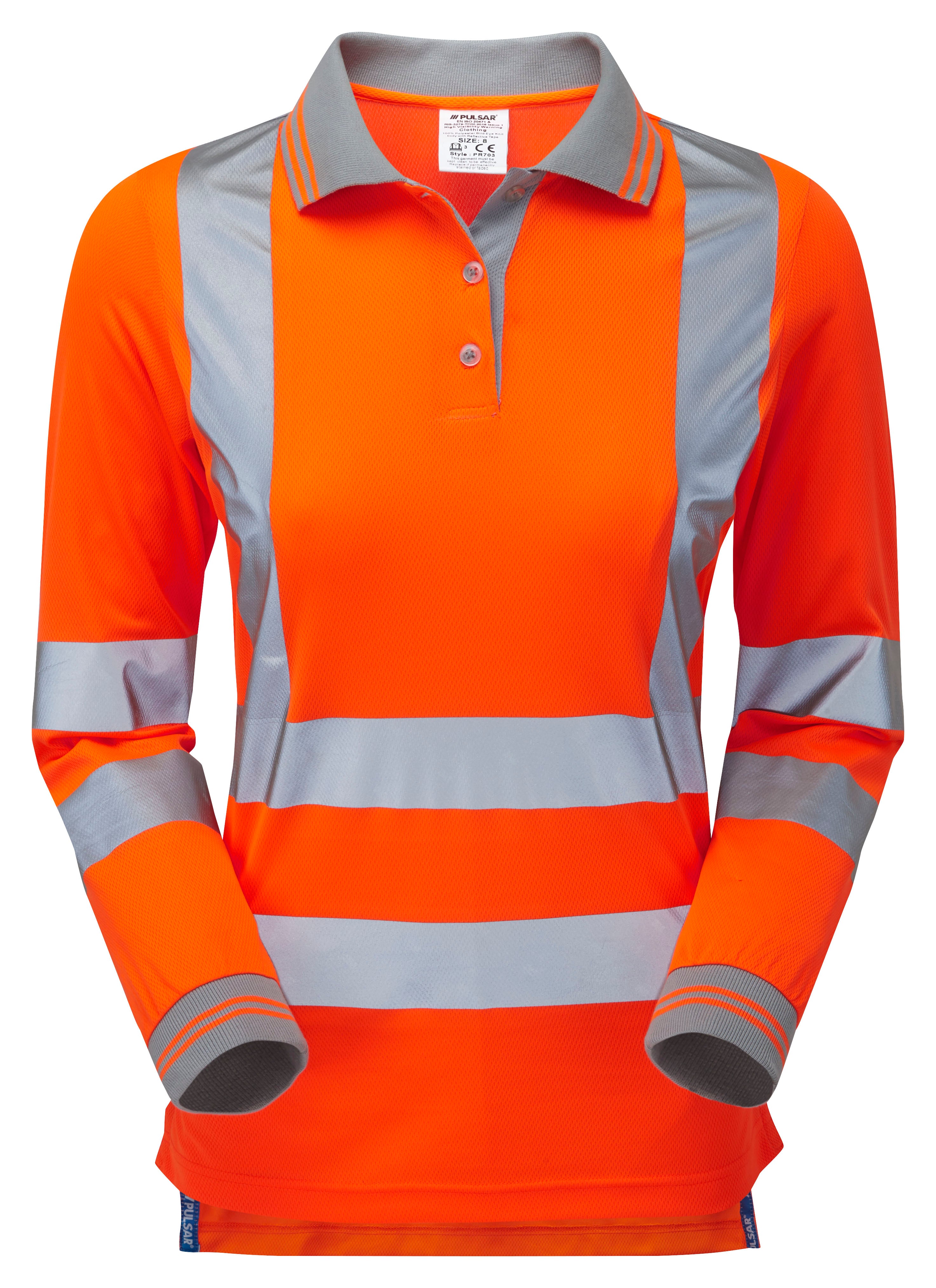 Pulsar Rail Spec Ladies Long Sleeve Hi-Vis Polo Shirt - PR703 Orange