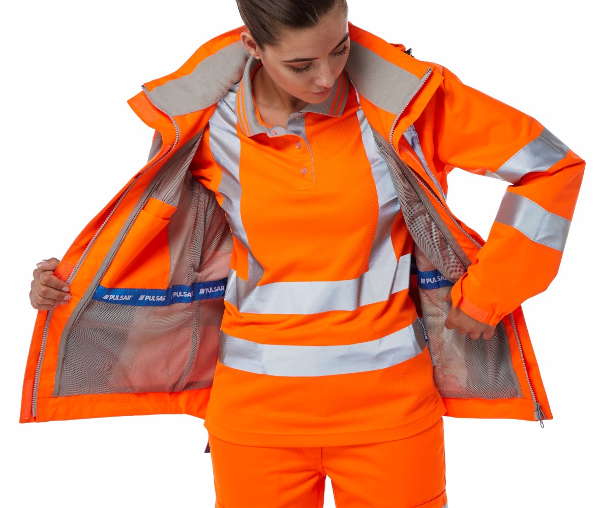Pulsar Rail Spec Ladies Unlined Hi-Vis Storm Coat - PR705 Orange