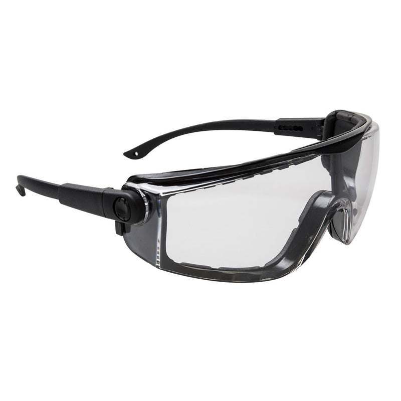 Clear lens Portwest Focus PS03 safety spectacles.