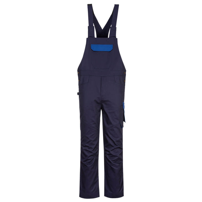 Portwest PW2 Bib and Brace (PW243) in navy and red, designed for comfort and durability in the workplace.
