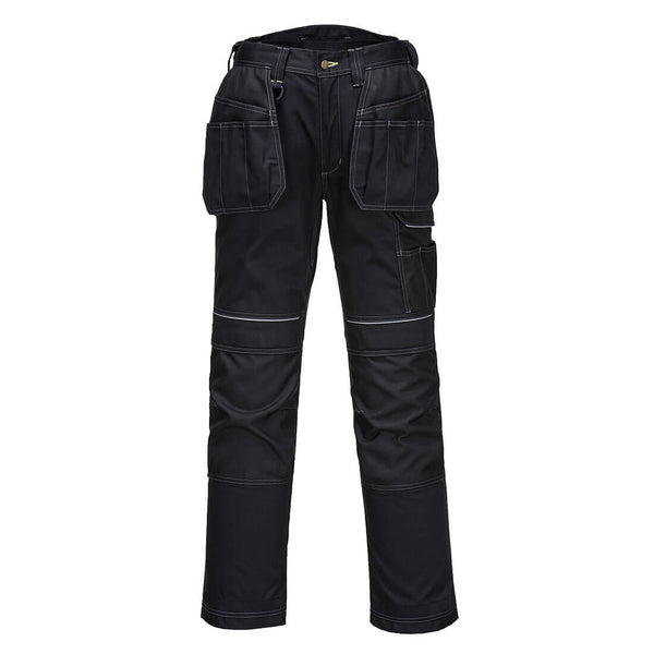 Black Portwest PW3 Stretch Holster Work Trouser with multi-way stretch fabric.