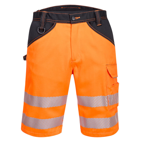 Portwest PW3 Hi-Vis Shorts PW348 in Orange/Black.