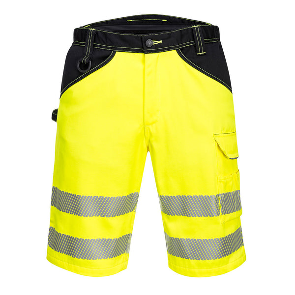 Portwest PW3 Hi-Vis Shorts PW348 in Yellow/Black.