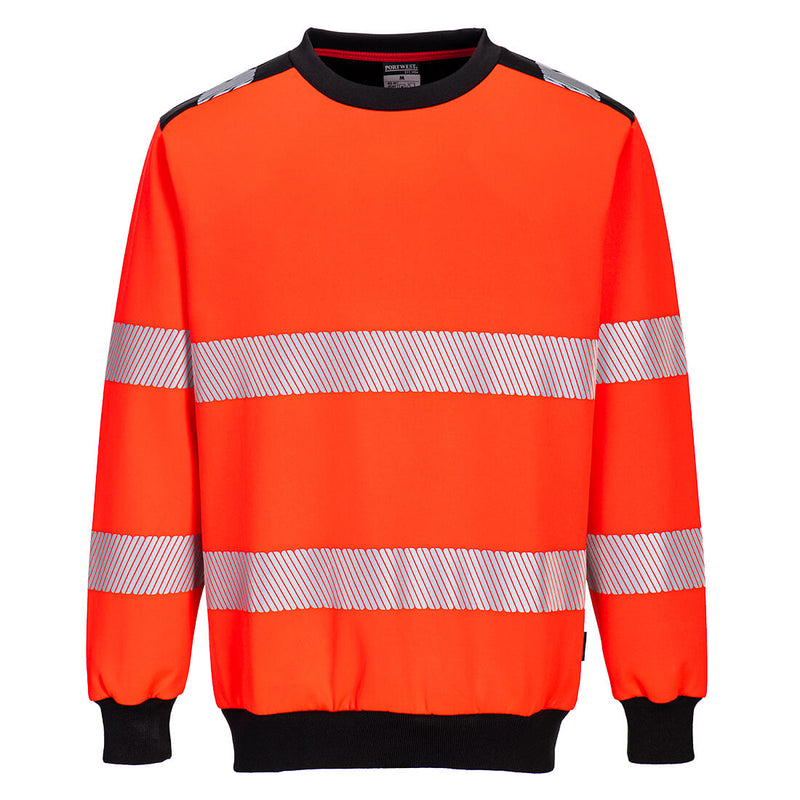 Front view of the Portwest PW3 Hi-Vis Sweatshirt in red and black.