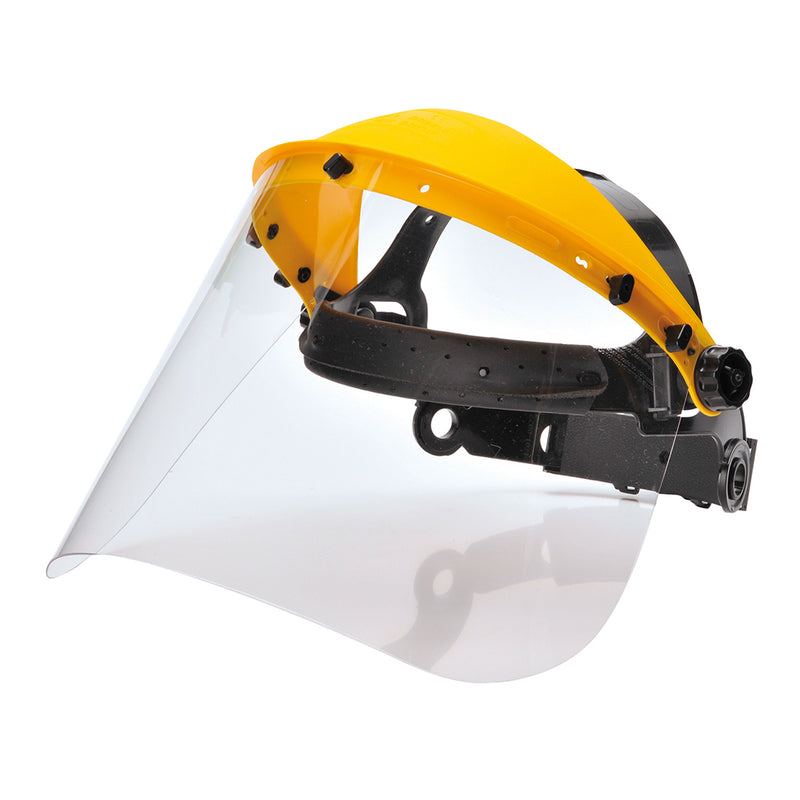 A Portwest browguard (PW91) with an adjustable headband and a wide clear face visor.