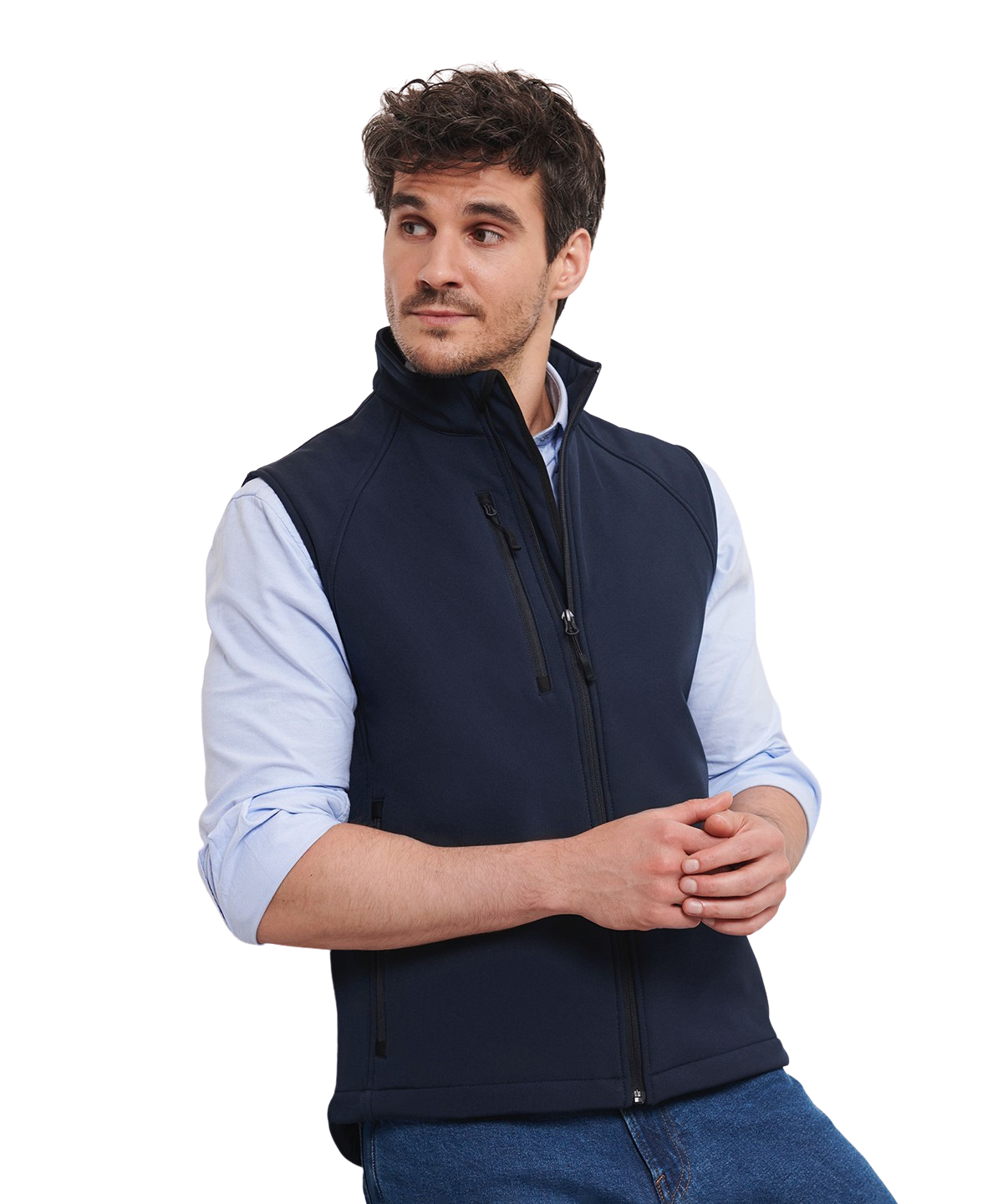 a man wearing Russell Mens Softshell Gilet