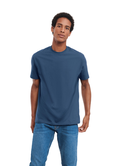 a man wearing a blue Russell Classic Unisex T-Shirt