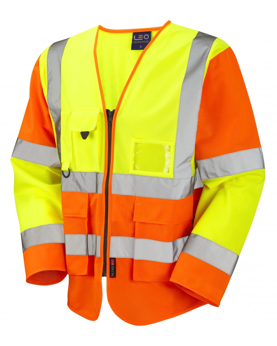 Leo Workwear Wrafton Iso 20471 Cl 3 Superior Sleeved Vest - HV Yellow / HV Orange