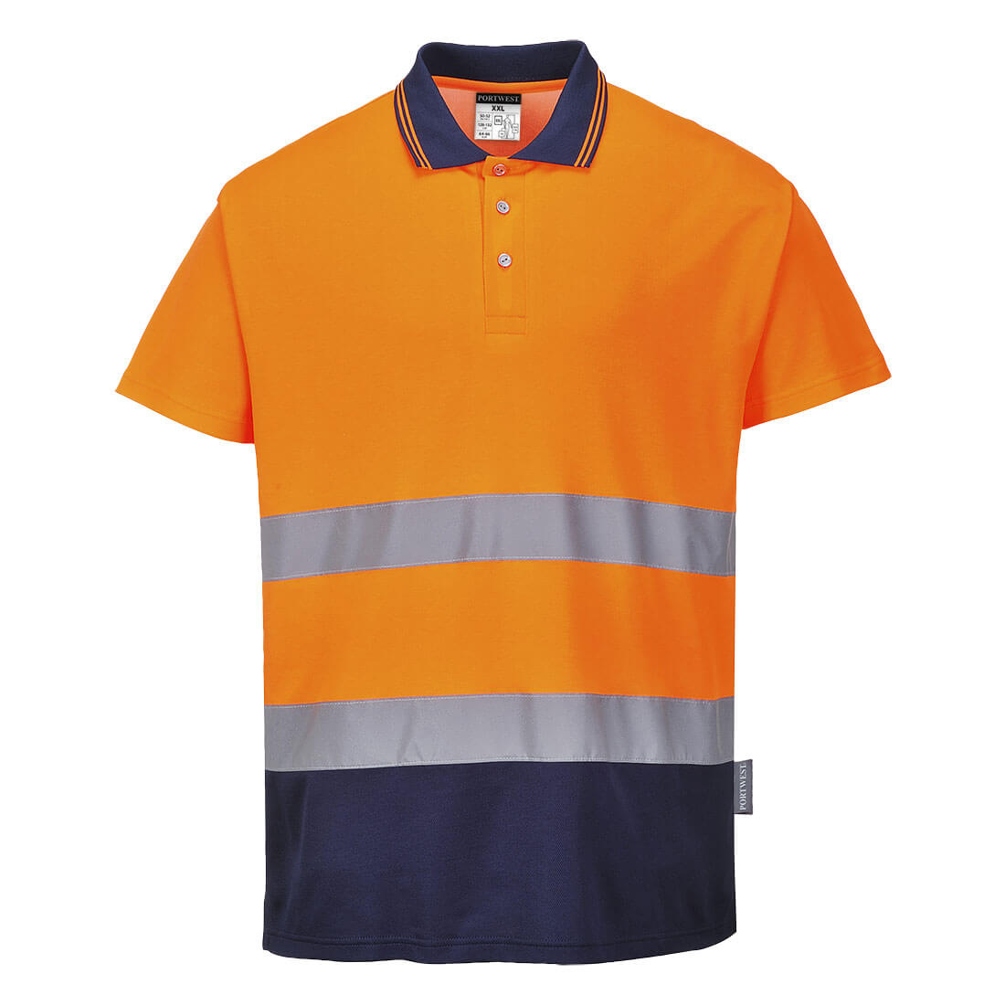 Portwest Hi-Vis Cotton Comfort Short Sleeve Two Tone Polo Shirt - Orange/Yellow/Navy - S174