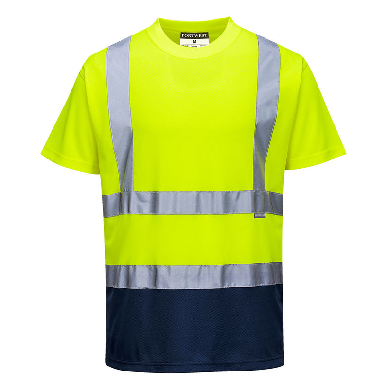 Portwest Hi-Vis Contrast Short Sleeve T-Shirt in Yellow/Navy