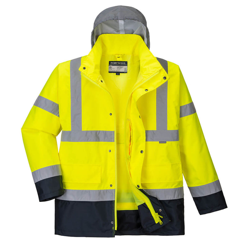 Portwest Hi-Vis 4-in-1 Contrast Traffic Jacket in Yellow/Navy