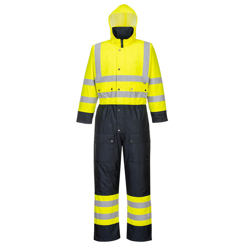 Portwest Hi-Vis Contrast Winter Coverall in Yellow/Navy