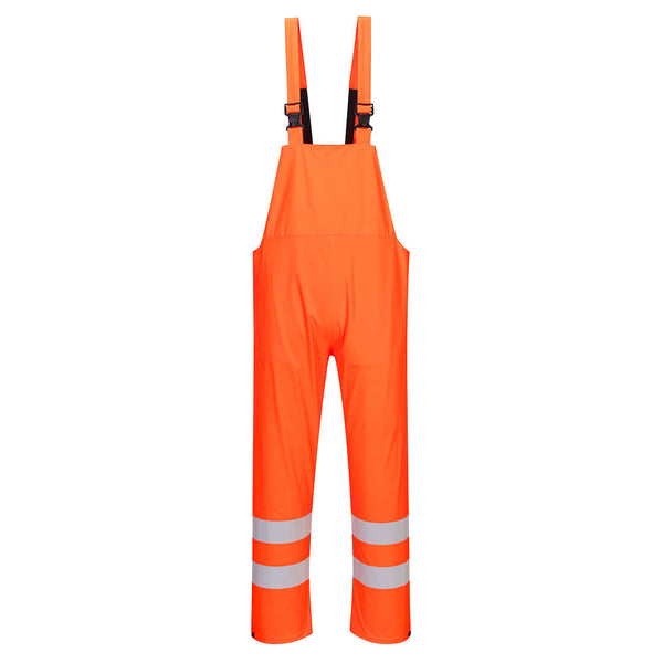 Portwest Sealtex Ultra Hi-Vis Rain Bib and Brace (S497) in fluorescent orange for ultimate visibility.