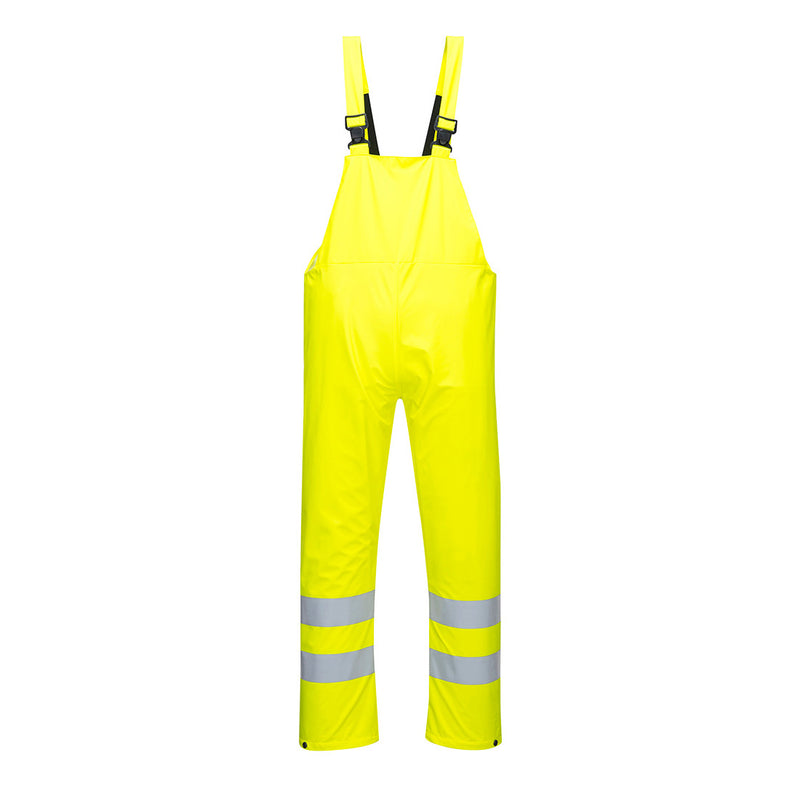 Portwest Sealtex Ultra Hi-Vis Rain Bib and Brace (S497) in fluorescent yellow for rainy conditions.