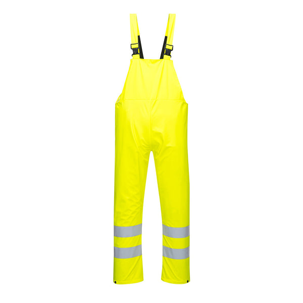 Portwest Sealtex Ultra Hi-Vis Rain Bib and Brace (S497) in fluorescent yellow for rainy conditions.