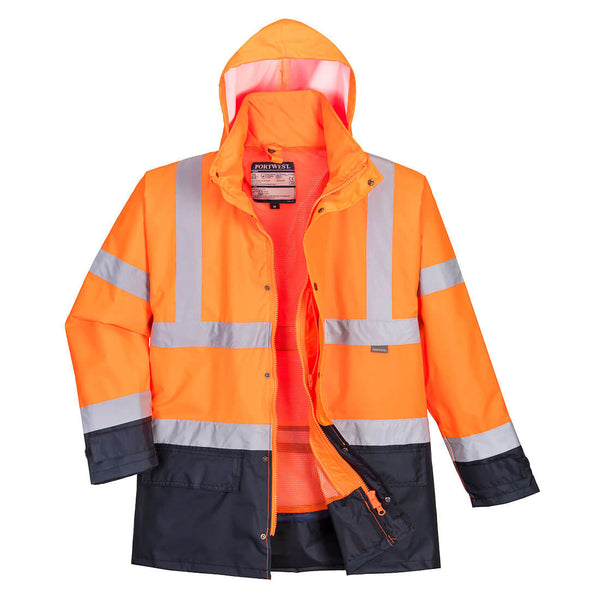 Portwest Hi-Vis 5-in-1 Contrast Executive Jacket S768 in Orange/Navy color