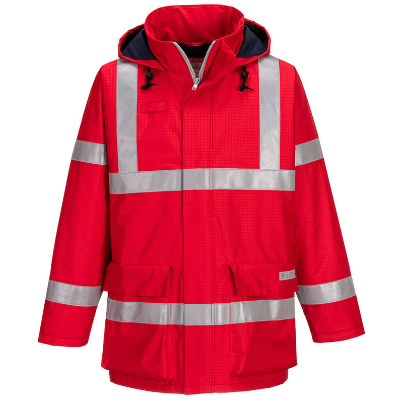 Portwest classic contrast jacket in red with storm‑flap closure